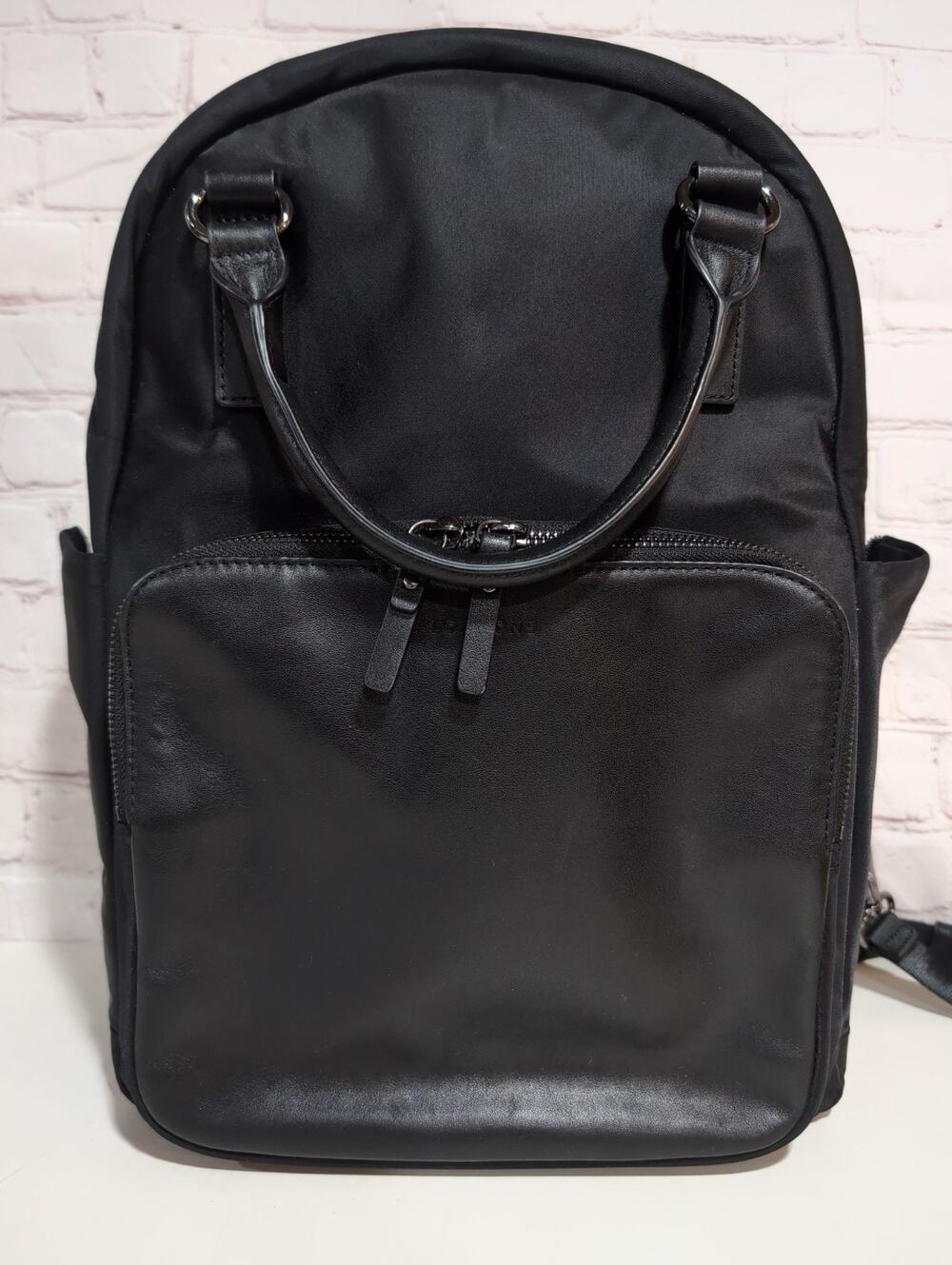 Lo & Sons Rowledge Small Black Nylon And Leather Backpack Travel Laptop